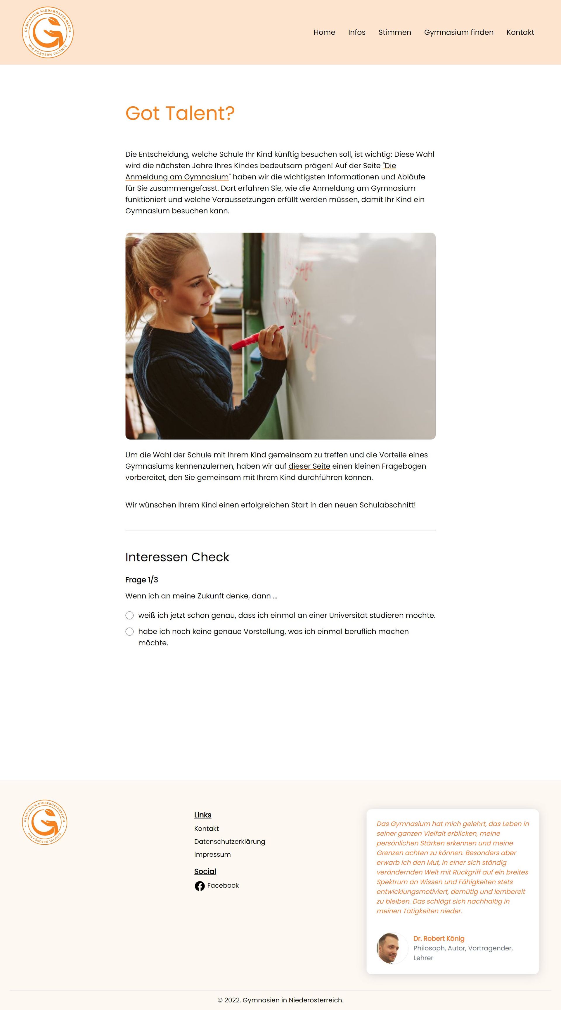 Screenshot of the 'Got Talent?' page of the gymnasien-in-noe.at website